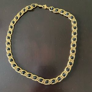 Gold and black chain and bead necklace